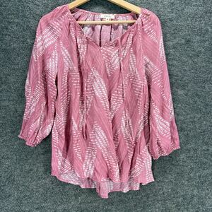 Como Blu Blouse Women M Medium Pink Geometric V-Neck Long Sleeve Tasseled Rayon
